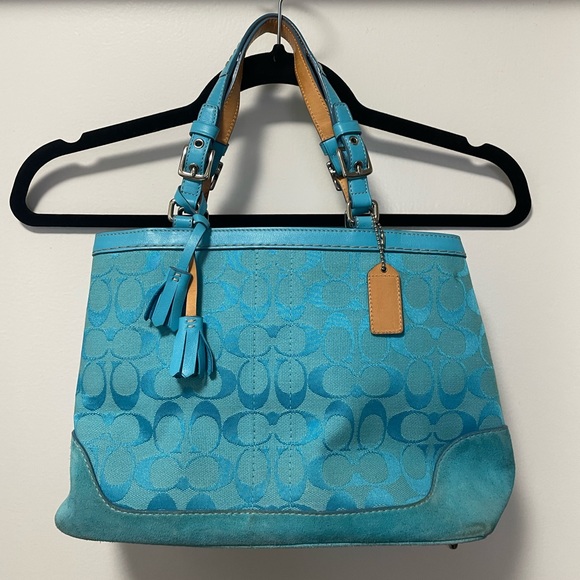*Vintage* Teal Canvas/Suede Leather Purse - Picture 3 of 16